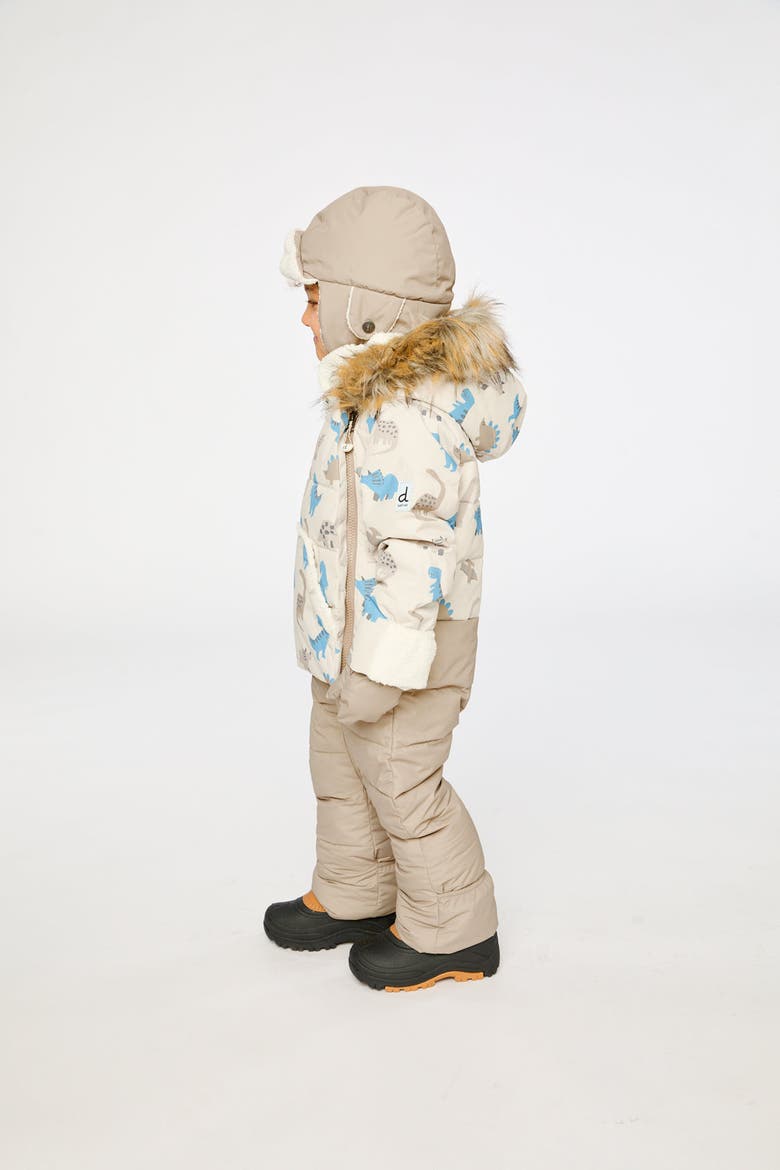 Dinosaur Snug Car Seat Fleece Neckwarmer One Piece Snowsuit, Alternate, color, Blue Dinosaur Print