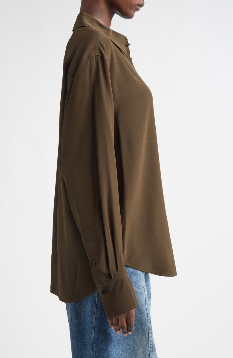 Victoria Beckham Rouleaux Detail Silk Shirt, Alternate, color, Dark Olive