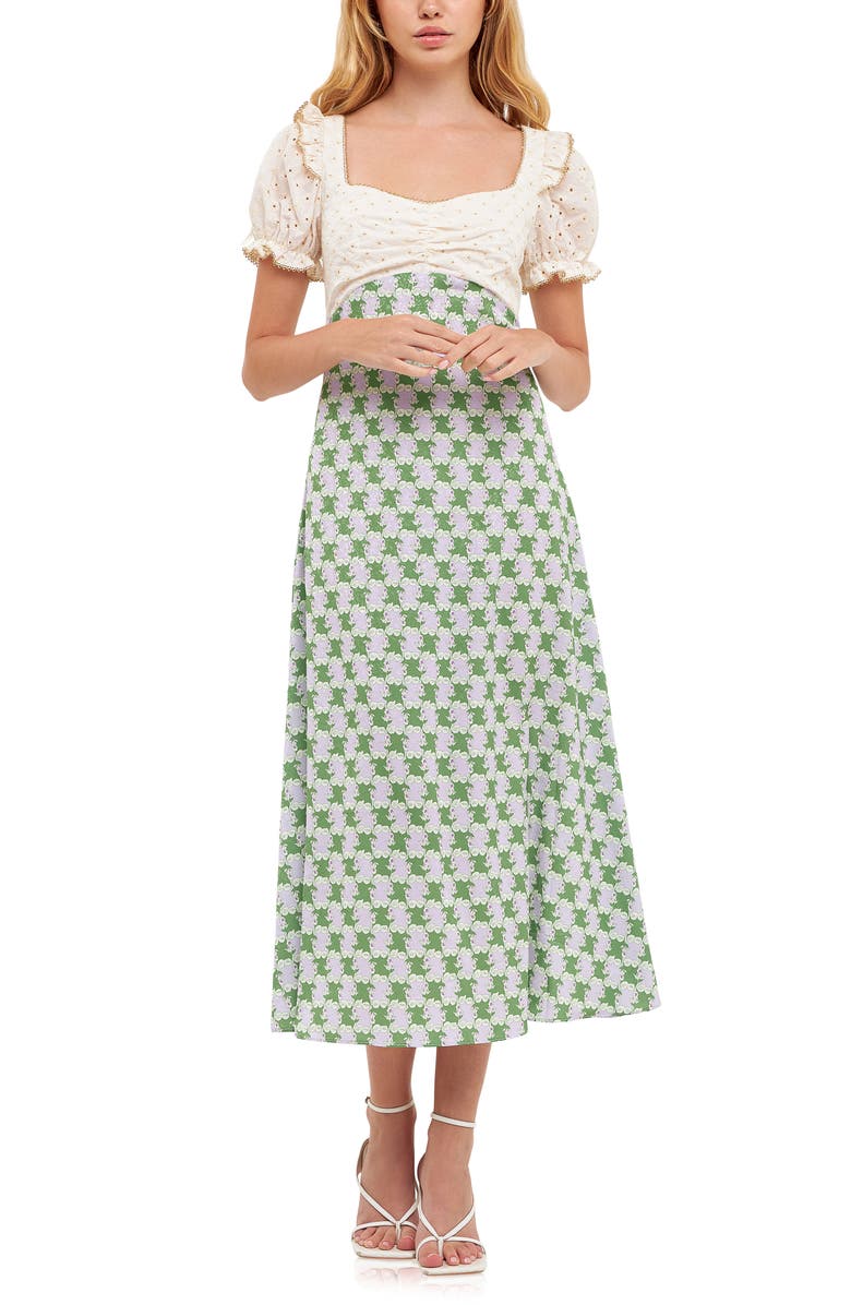 English Factory Print Skirt Puff Sleeve Dress, Main, color, 