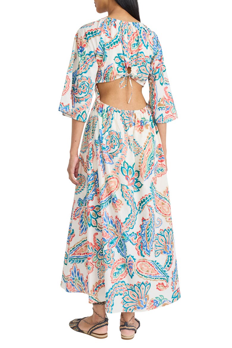 Floral Cutout Midi Dress, Alternate, color, IVORY/ HOT CORAL