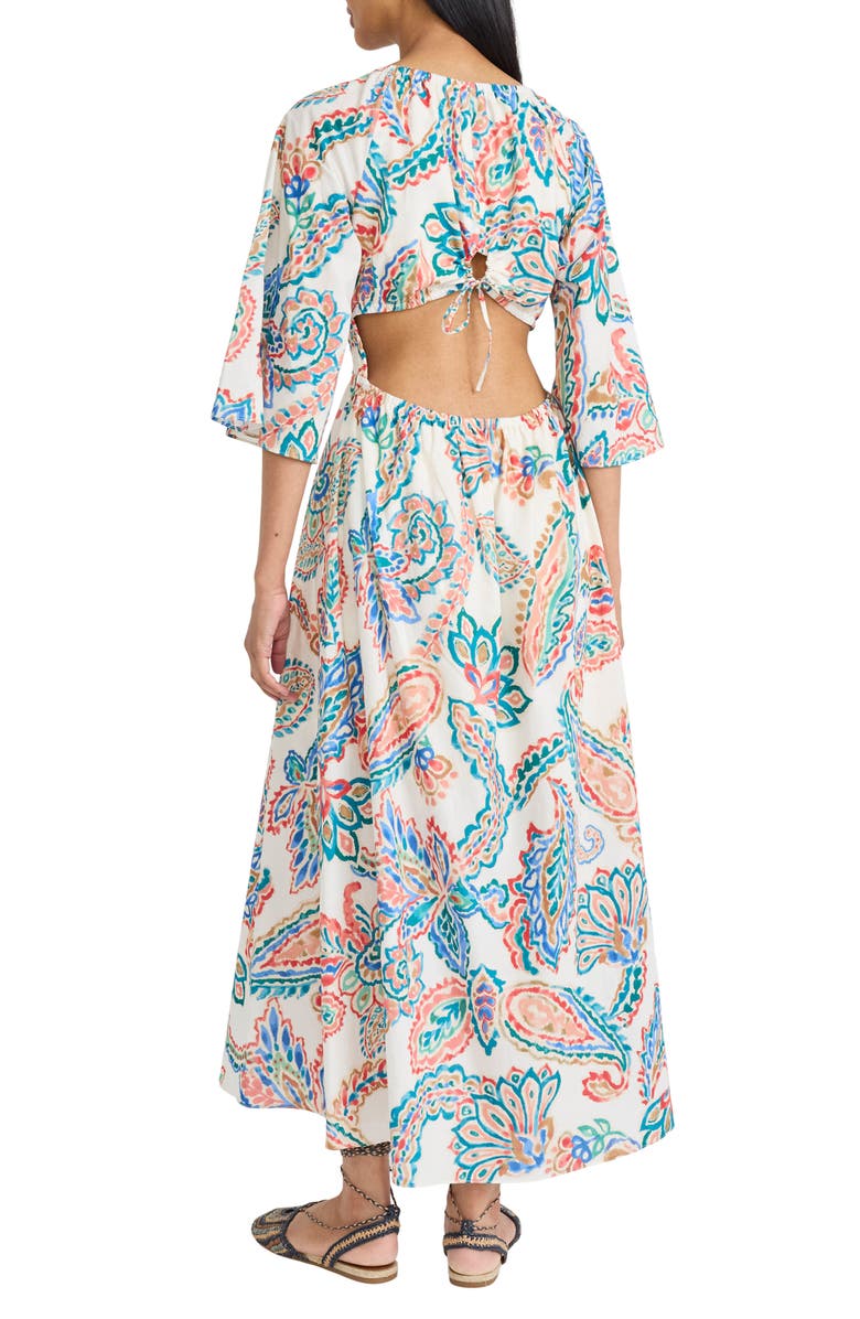 The Good Journey Floral Cutout Midi Dress, Alternate, color, Ivory/ Hot Coral