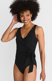 Lands' End Chlorine Resistant Side Tie Wrap High Leg One Piece Swimsuit