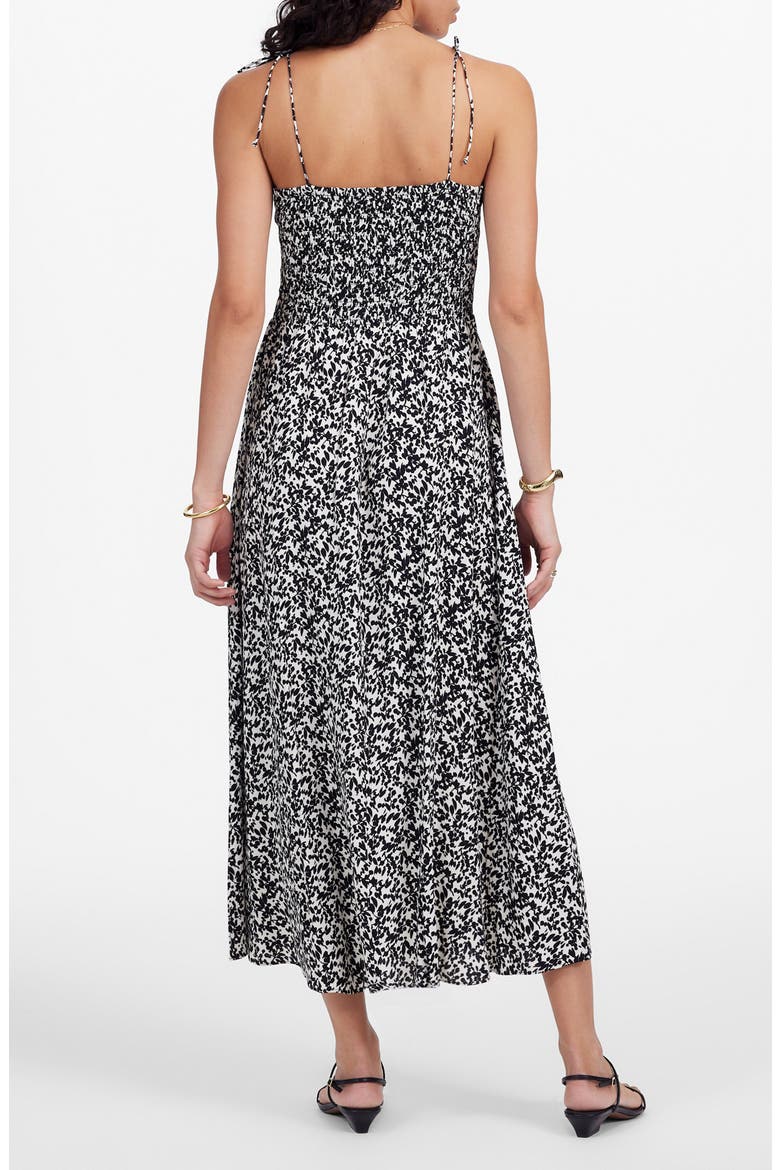 Floral Smocked Square Neck Midi Sundress, Alternate, color, ABSTRACT LEAF BLACK IVORY