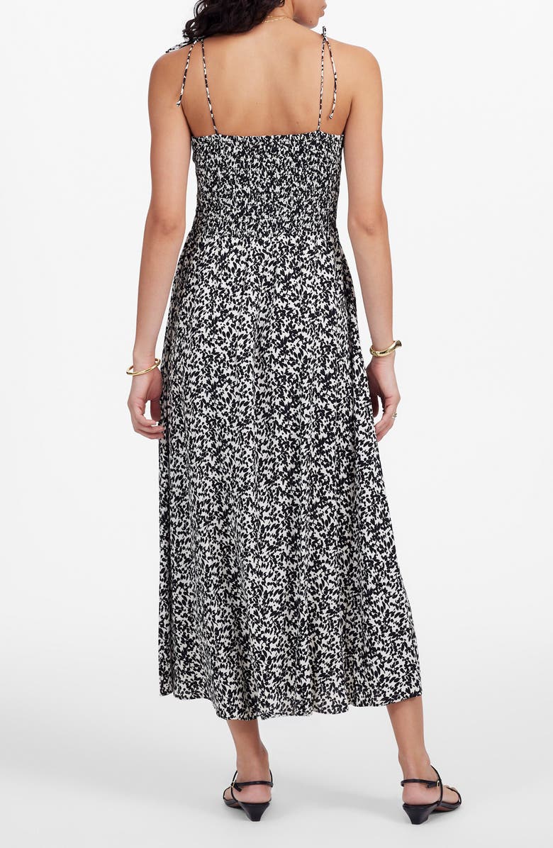 Madewell Floral Smocked Square Neck Midi Sundress, Alternate, color, Abstract Leaf Black Ivory