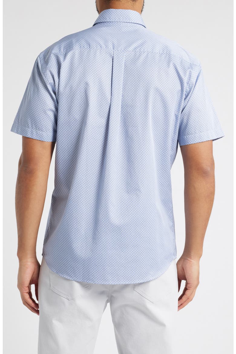 Lennon Geo Print Short Sleeve Cotton Button-Up Shirt, Alternate, color, BLUE FREESIA