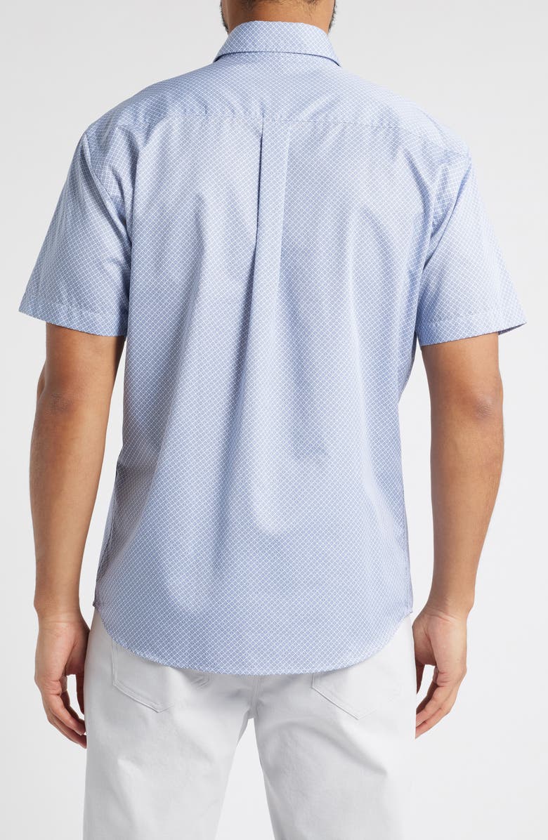 Peter Millar Lennon Geo Print Short Sleeve Cotton Button-Up Shirt, Alternate, color, Blue Freesia