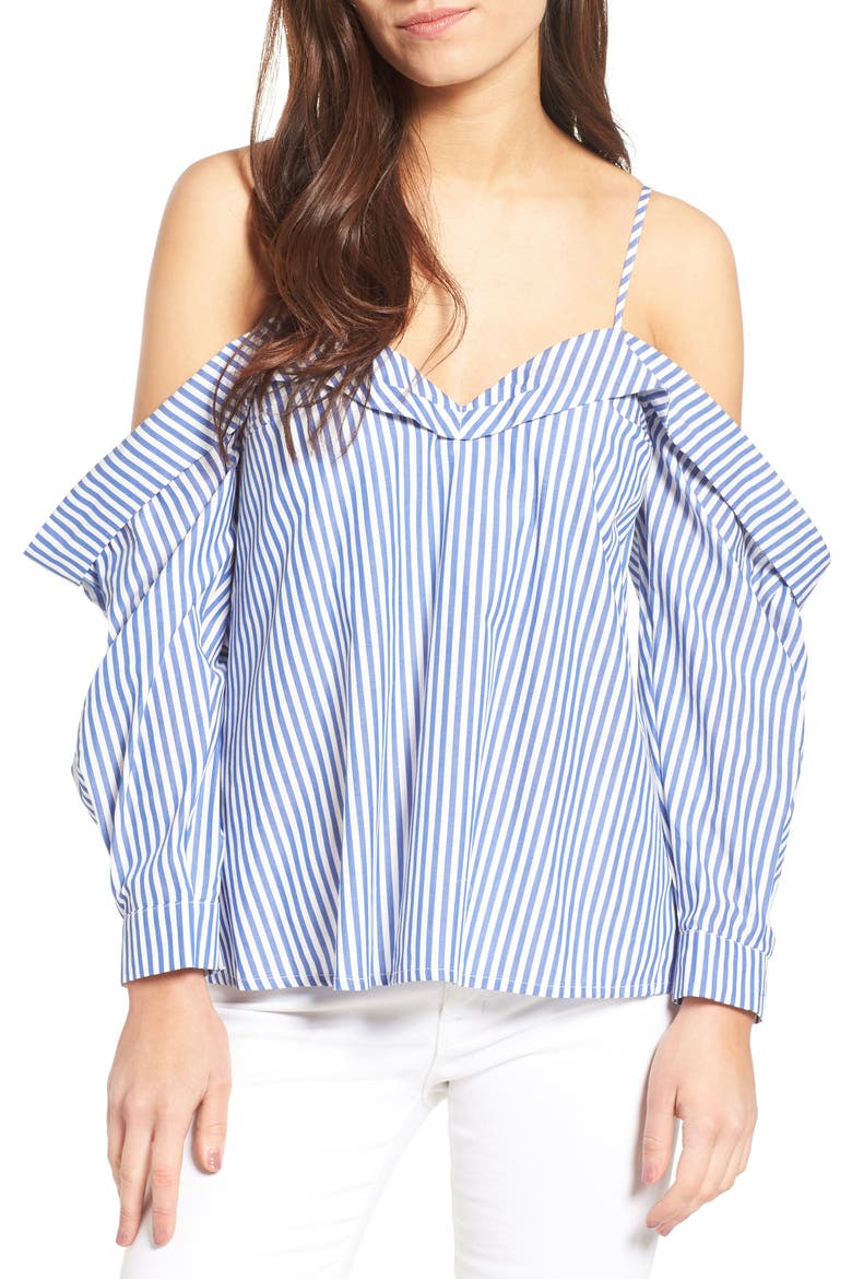 Paloma Cotton Off the Shoulder Top, Main, color, BLUE/ WHITE STRIPE
