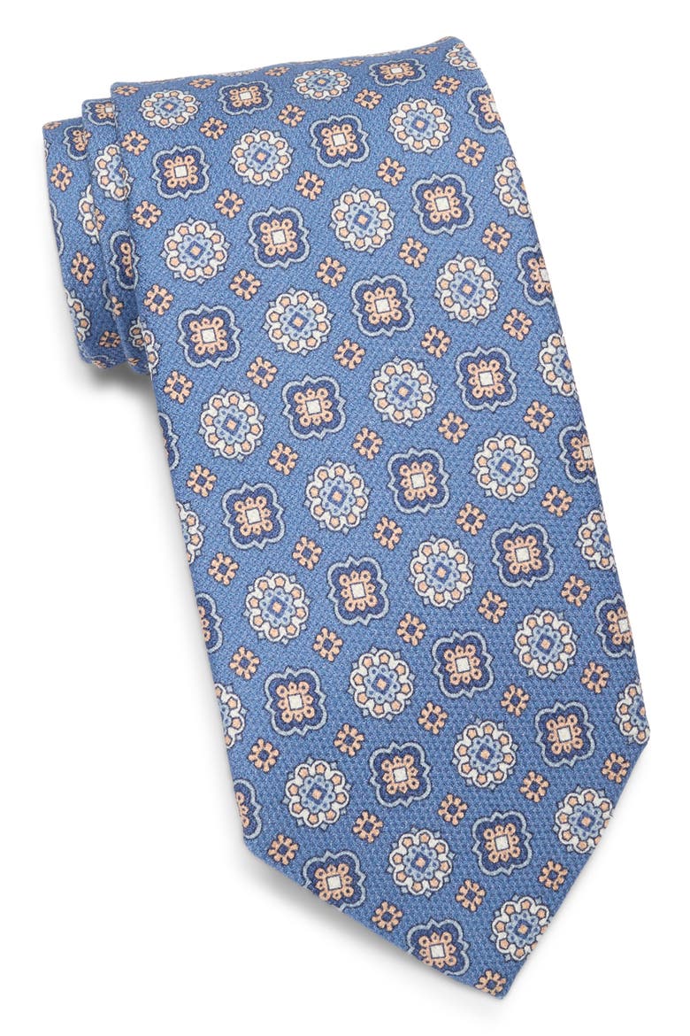 Medallion Silk Tie, Main, color, DENIM