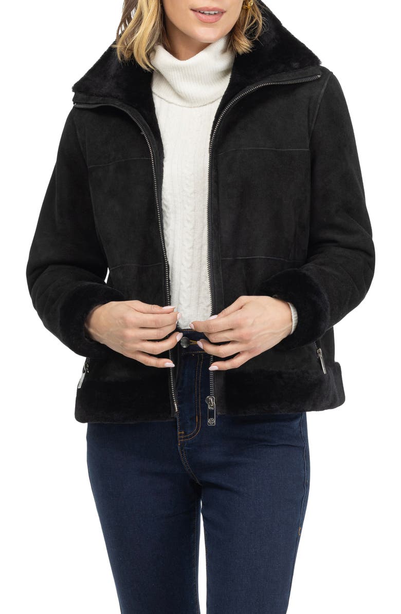 GORSKI Merino Shearling Lamb Zip Jacket, Alternate, color, Black