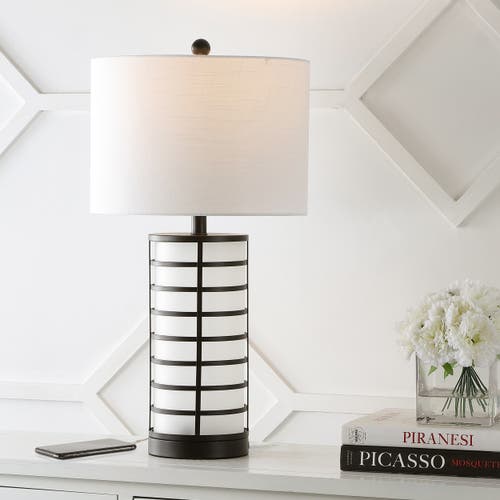 Jonathan Y Jayce 27in Modern Industrial Iron Nightlight Led Table Lamp With Usb Charging Port In Black/white