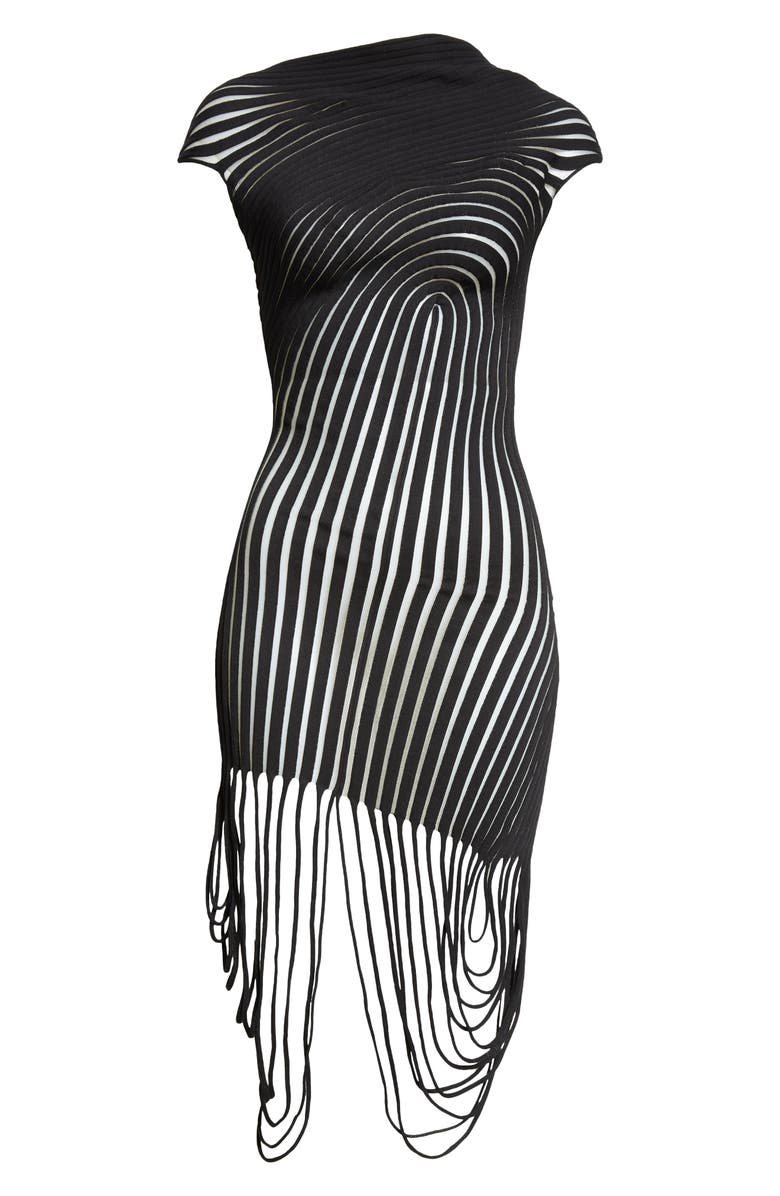 FERRAGAMO Transparent Rib Fringe Body-Con Dress, Alternate, color, 