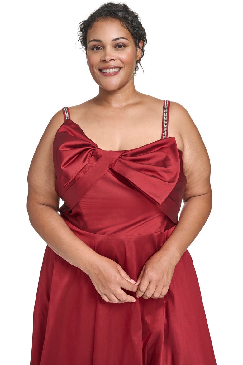 Bow Bodice Gown with Rhinestone Straps, Alternate, color, RED