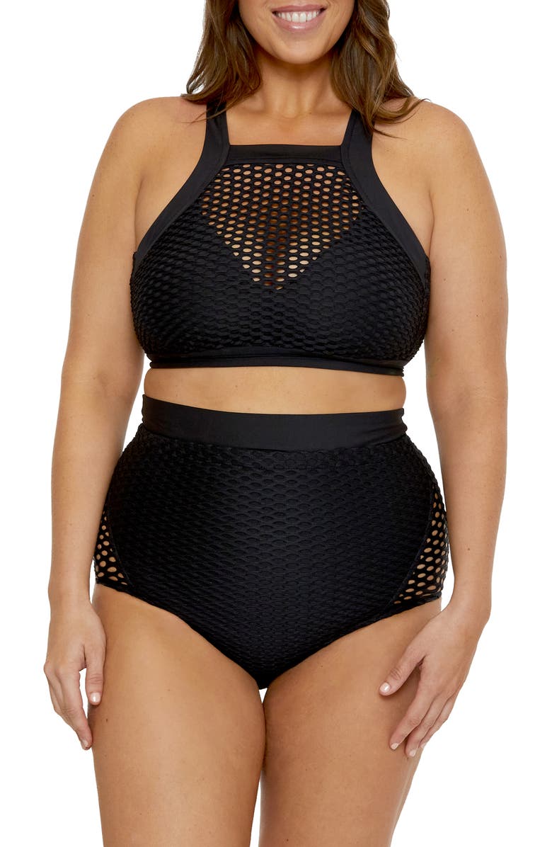 Becca Etc. Castaway High Waist Bikini Bottoms, Alternate, color, Black