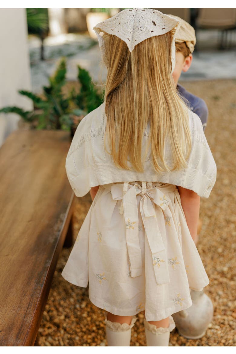 Looms Holland Collection - Girls Embroidered Floral Short Sleeve Dress, Alternate, color, Ivory