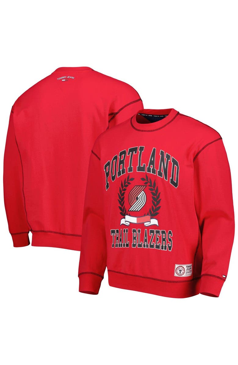 TOMMY JEANS Men's Tommy Jeans Red Portland Trail Blazers Peter French Terry Pullover Crew Sweatshirt, Main, color, 