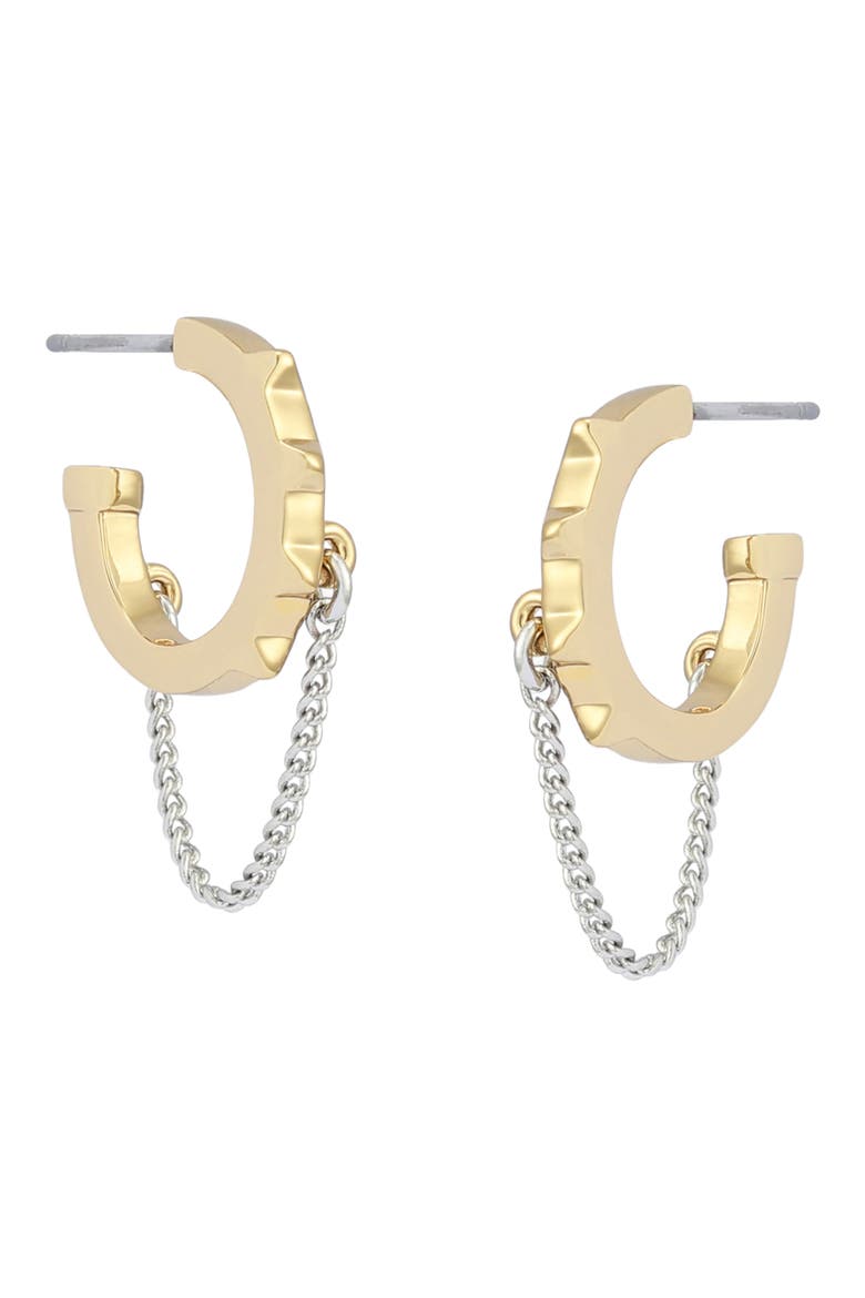 Chain Swag Huggie Hoop Earrings, Alternate, color, TWO TONE SHINY