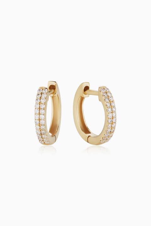 14K Gold Twin Row Diamond Mini Hoops