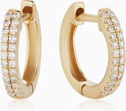 Oradina 14K Gold Twin Row Diamond Mini Hoops