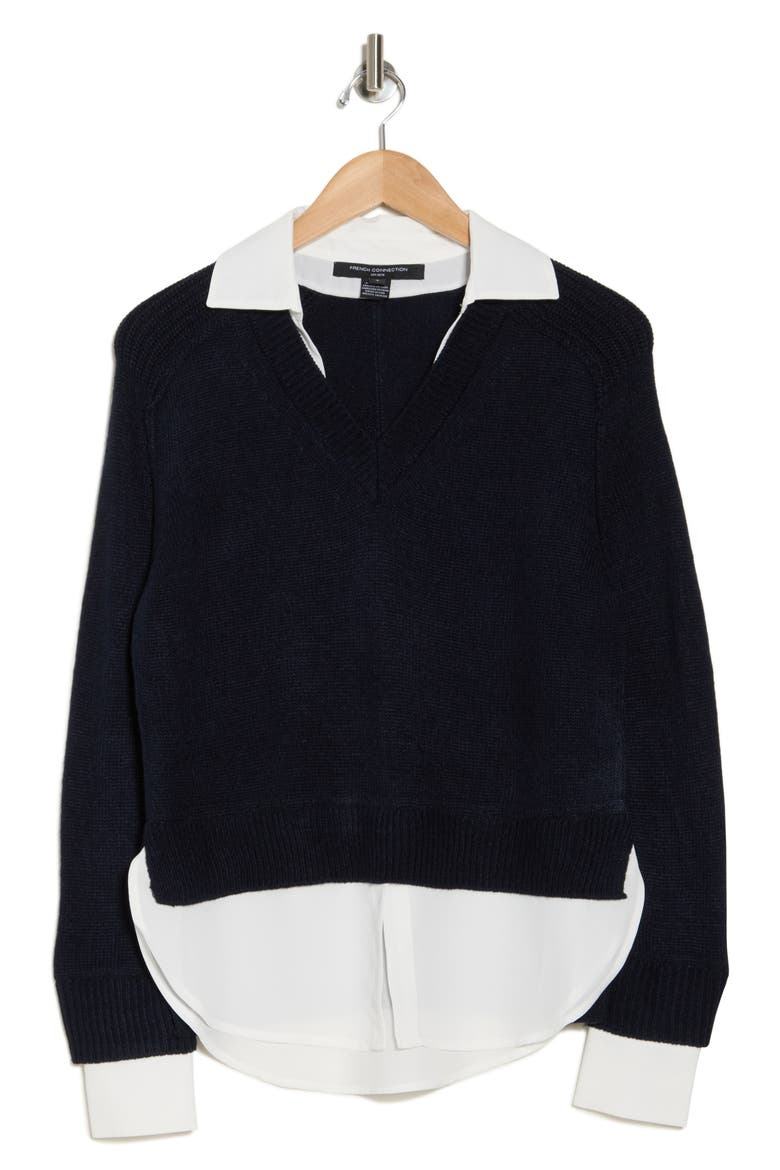 Babysoft Mixed Media Twofer Sweater, Alternate, color, MARINE/ WINTER WHITE