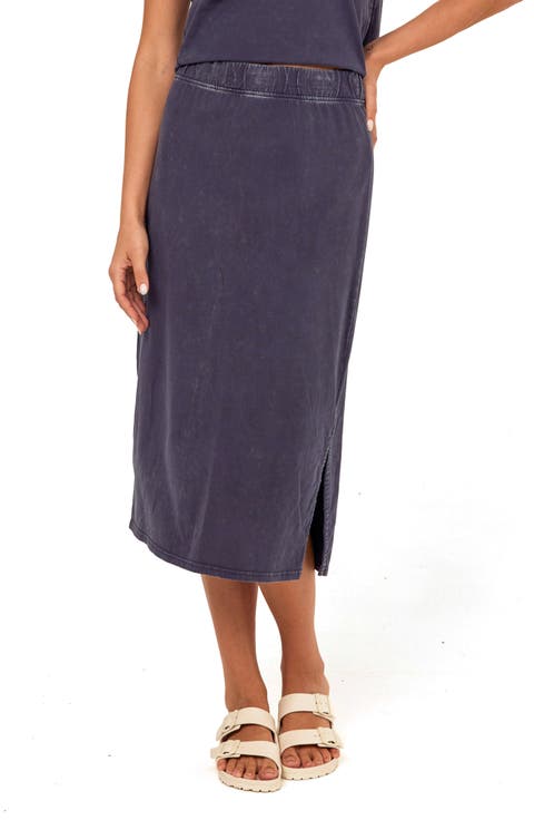 Adella Mineral Wash Pull-On Cotton Midi Skirt