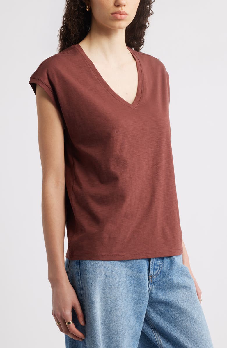 Nordstrom Sleeveless V-Neck Cotton T-Shirt, Alternate, color, Brown Raisin