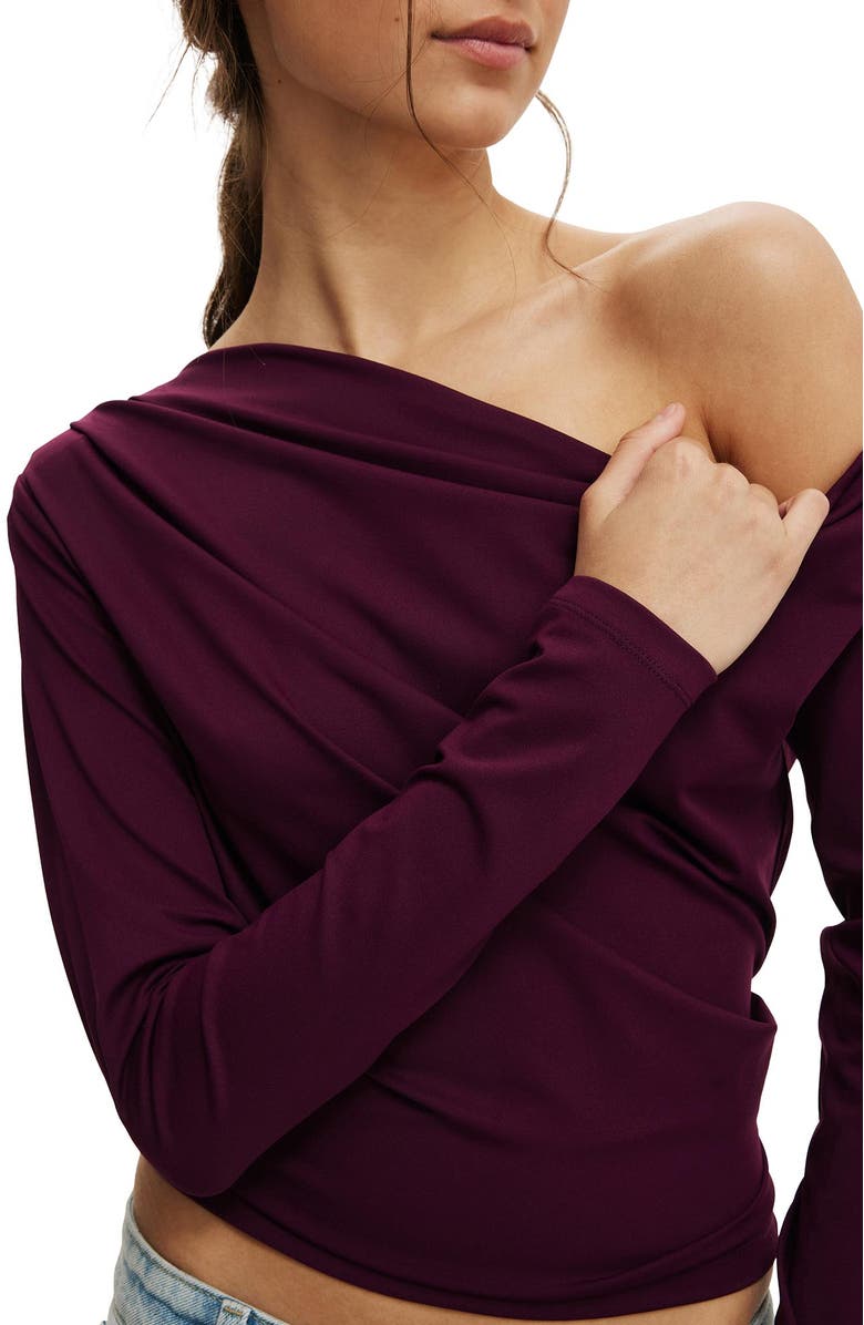 Cotton On Women's Georgie Off Shoulder Long Sleeve, Alternate, color, Blackberry Belle