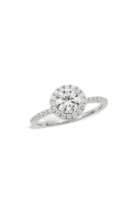 Sterling Silver Round Moissanite Halo Ring