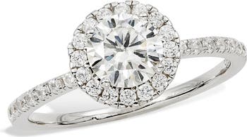 Sterling Silver Round Moissanite Halo Ring