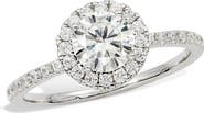 SAVVY CIE JEWELS Sterling Silver Round Moissanite Halo Ring