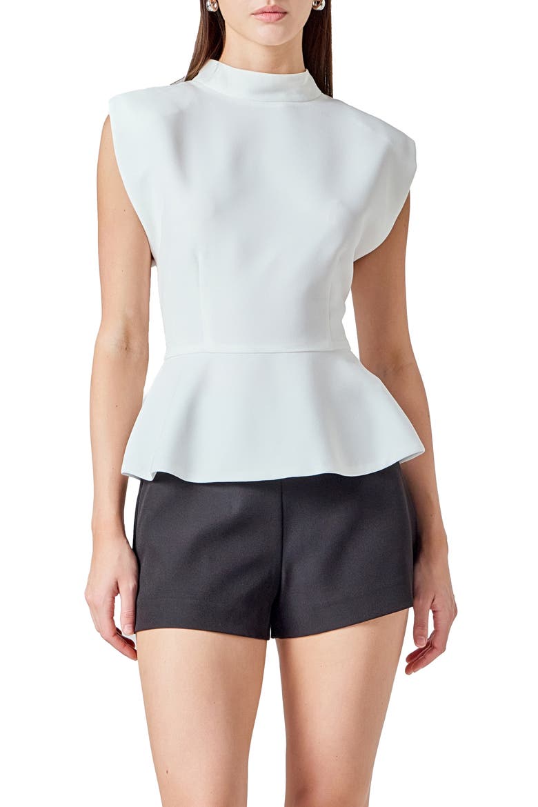 Mock Neck Sleeveless Peplum Top, Main, color, OFF WHITE