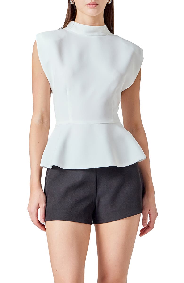 Endless Rose Mock Neck Sleeveless Peplum Top, Main, color, Off White