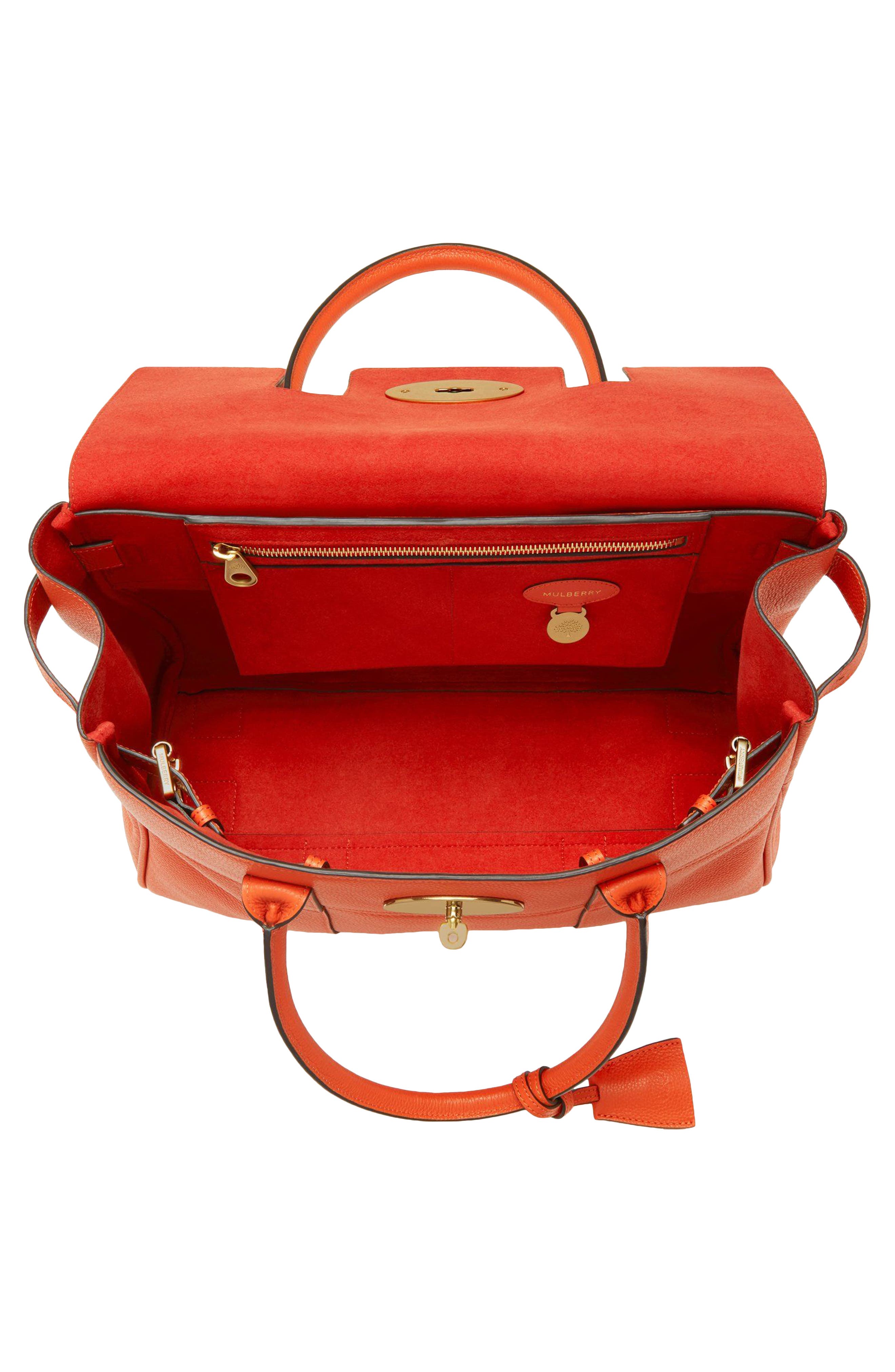 Bayswater Grained Leather Satchel, Alternate, color, CORAL ORANGE