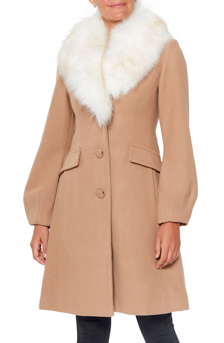 Kate Spade New York wool blend coat with faux fur collar, Main, color, 