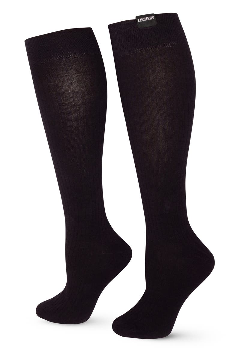 Woven Tab Knee-High Socks, Main, color, BLACK