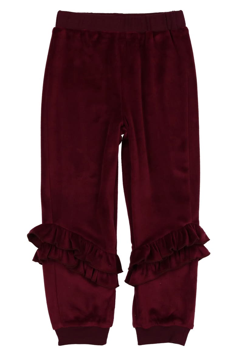 Ruffle Velour Joggers, Main, color, BURGUNDY