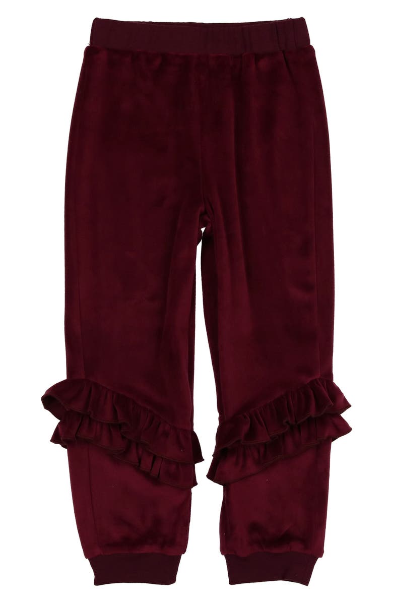 Manière Ruffle Velour Joggers, Main, color, 