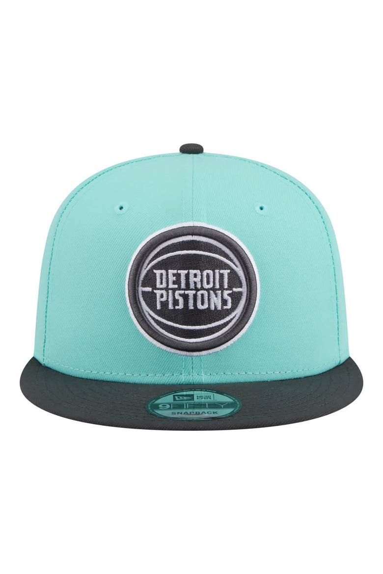 Men's New Era Turquoise/Charcoal Detroit Pistons Color Pack Two-Tone 9FIFTY Snapback Hat, Alternate, color, Turquoise