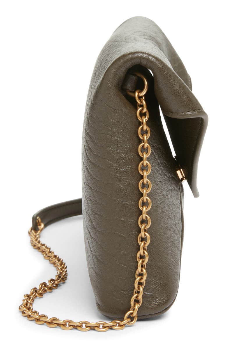 Saint Laurent Small Cassandre Leather Pouch on a Chain, Alternate, color, Light Musk