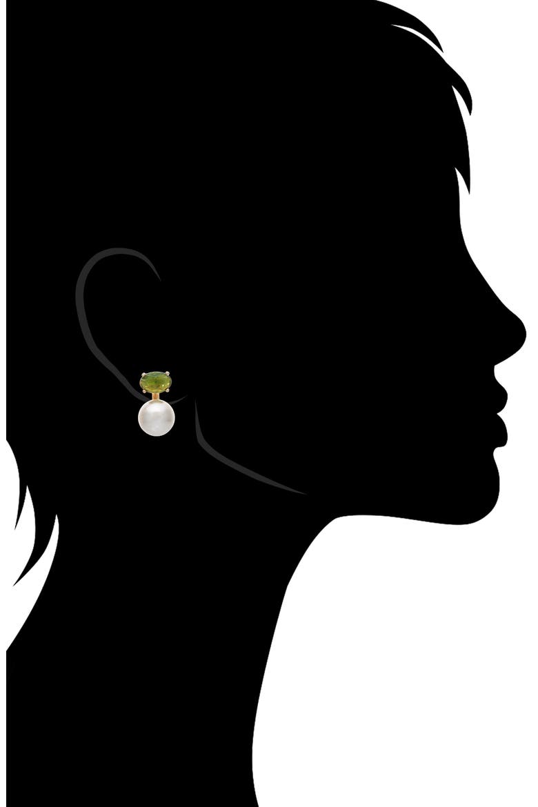 Imitation Pearl and Crystal Stud Earrings, Alternate, color, PERIDOT