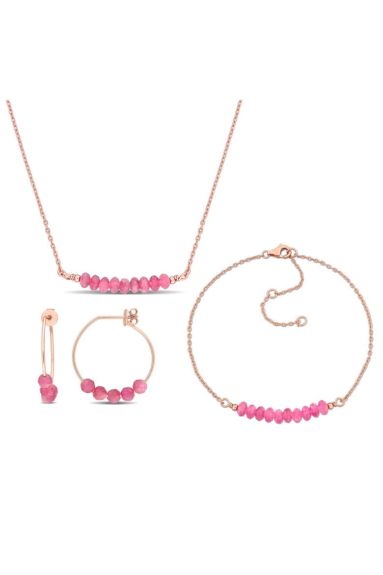 Pink Tourmaline Beaded Earrings, Bracelet & Necklace Set, Main, color, PINK