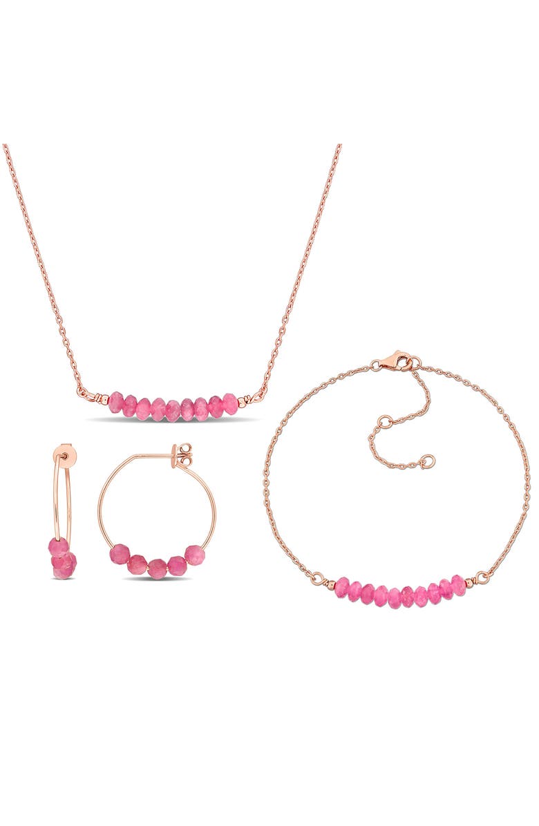 DELMAR Pink Tourmaline Beaded Earrings, Bracelet & Necklace Set, Main, color,