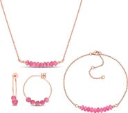 DELMAR Pink Tourmaline Beaded Earrings, Bracelet & Necklace Set