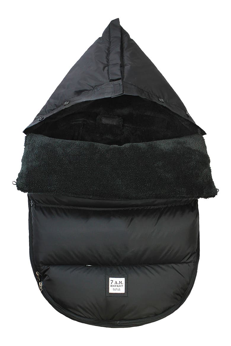PlushPOD Fleece Lined Water Repellent Car/Seat Stroller Bunting, Main, color, BLACK PLUSH