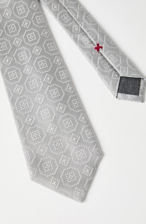 Brunello Cucinelli Silk Geometric Jacquard Tie In Pearl