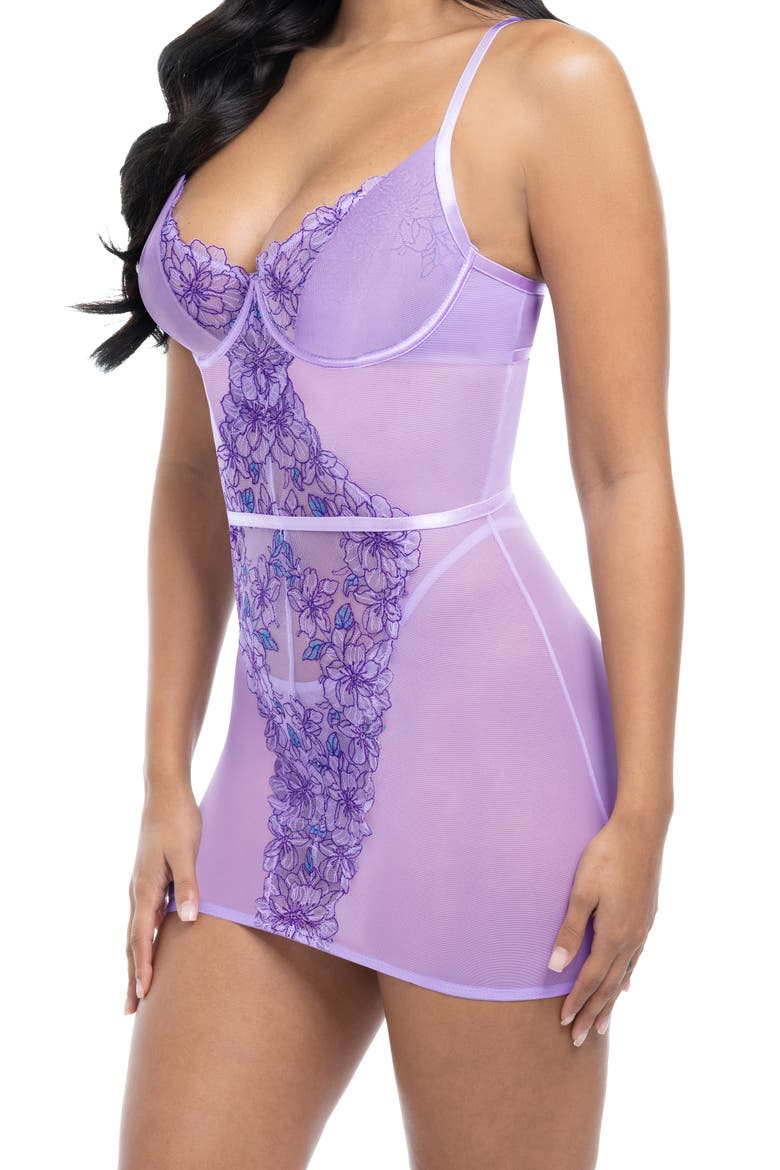 Lavender Underwire Chemise & G-String Set, Alternate, color, GRAPHIC GARDEN 041/LAVENDULA