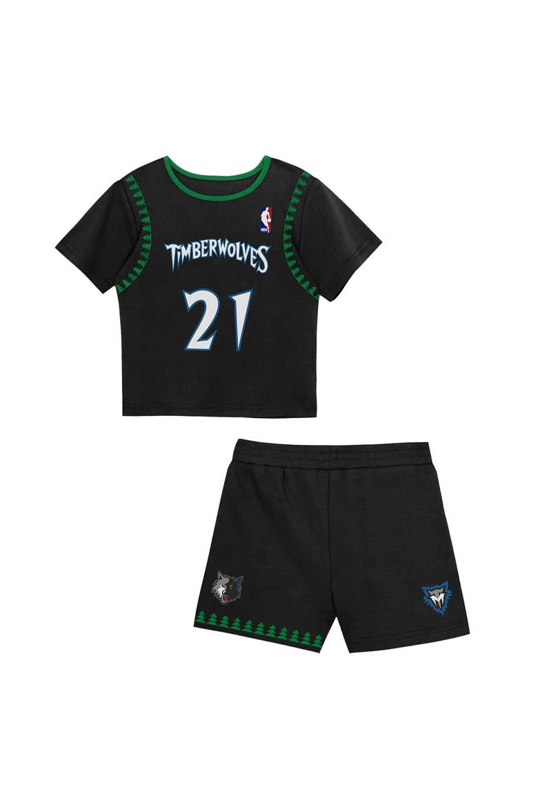Toddler Mitchell & Ness Kevin Garnett Black Minnesota Timberwolves 2-Piece Play by Place T-Shirt & Shorts Set, Main, color, Black