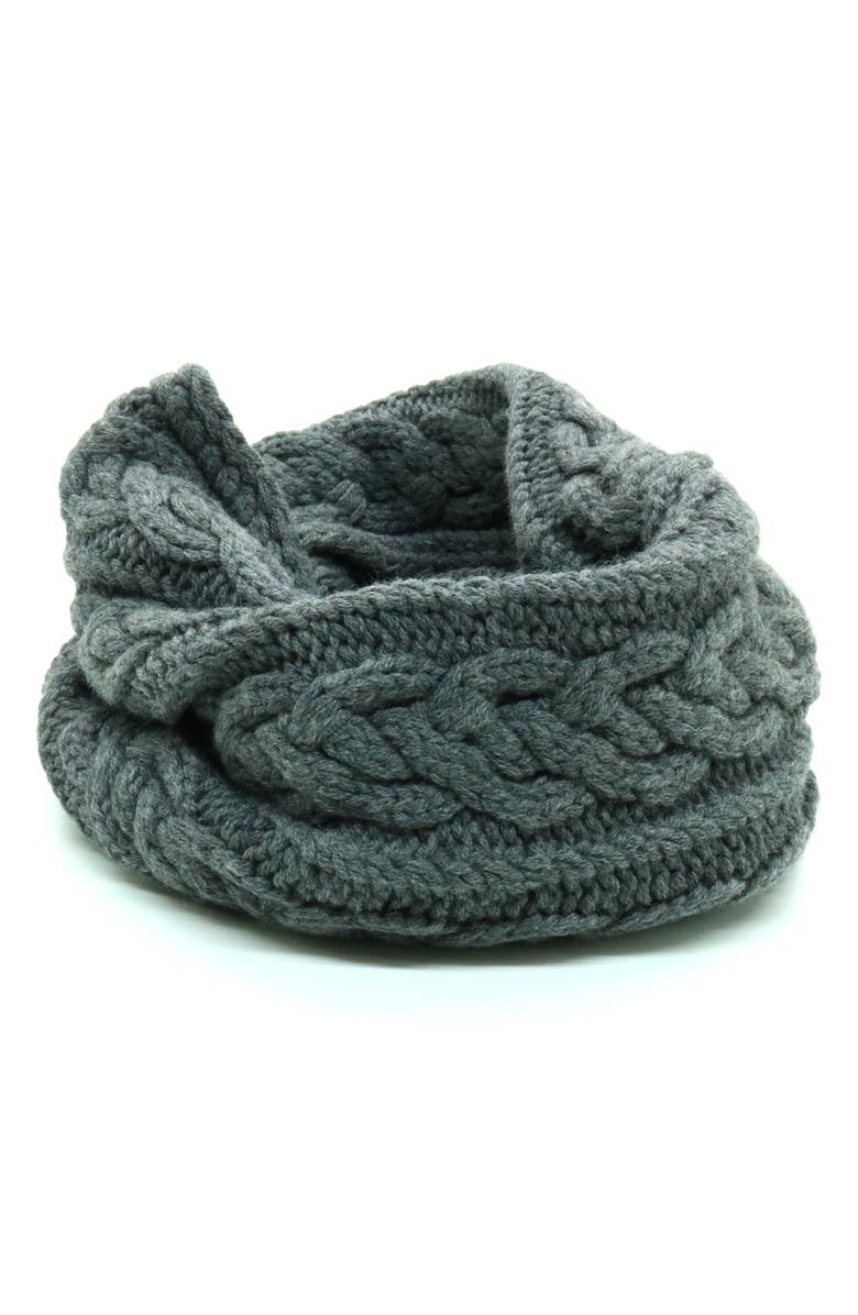 Portolano Cable Knit Merino Wool Infinity Scarf, Main, color, Grey