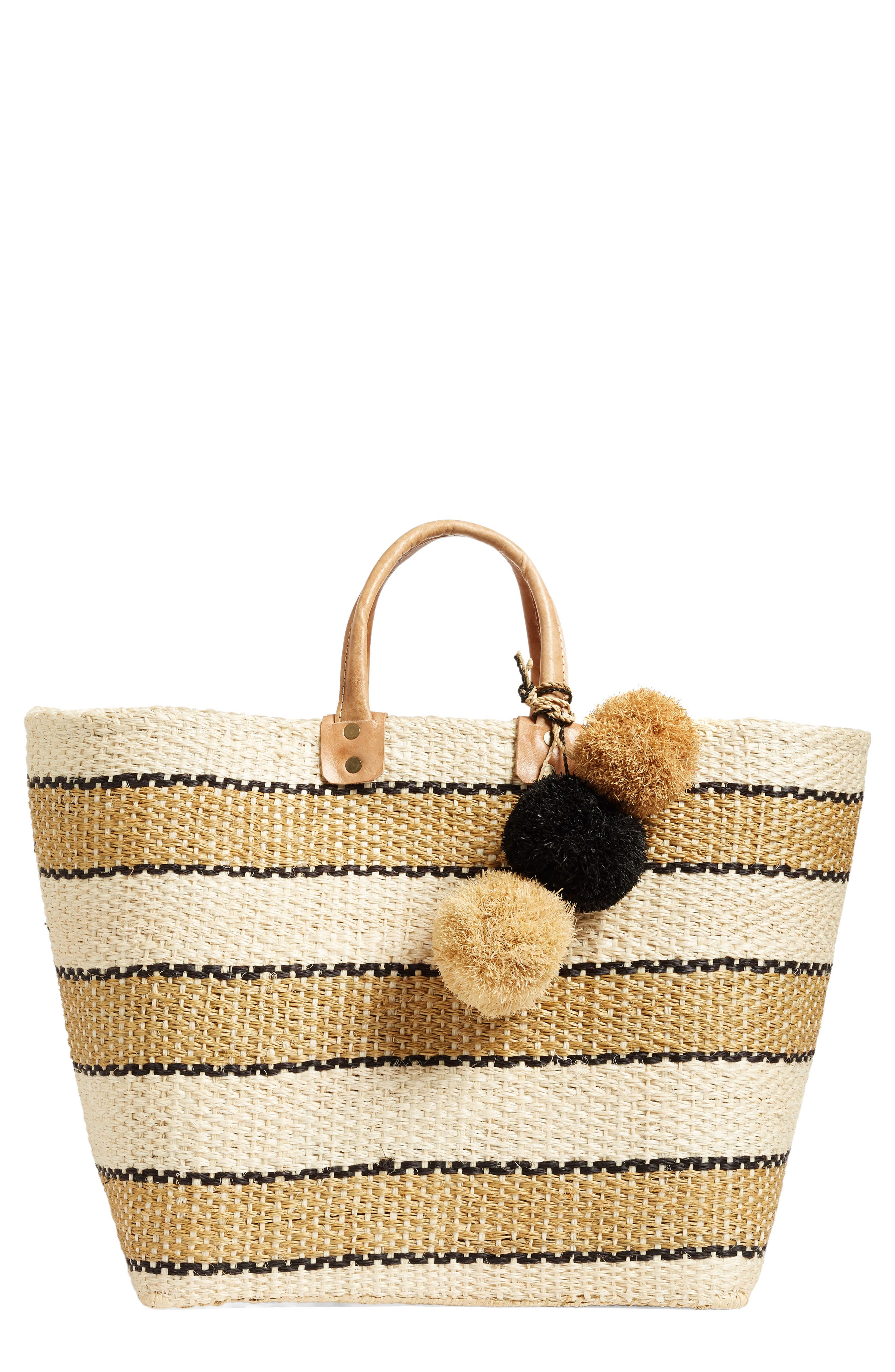 Mar y Sol 'Capri' Woven Tote with Pom Charms, Main, color, 