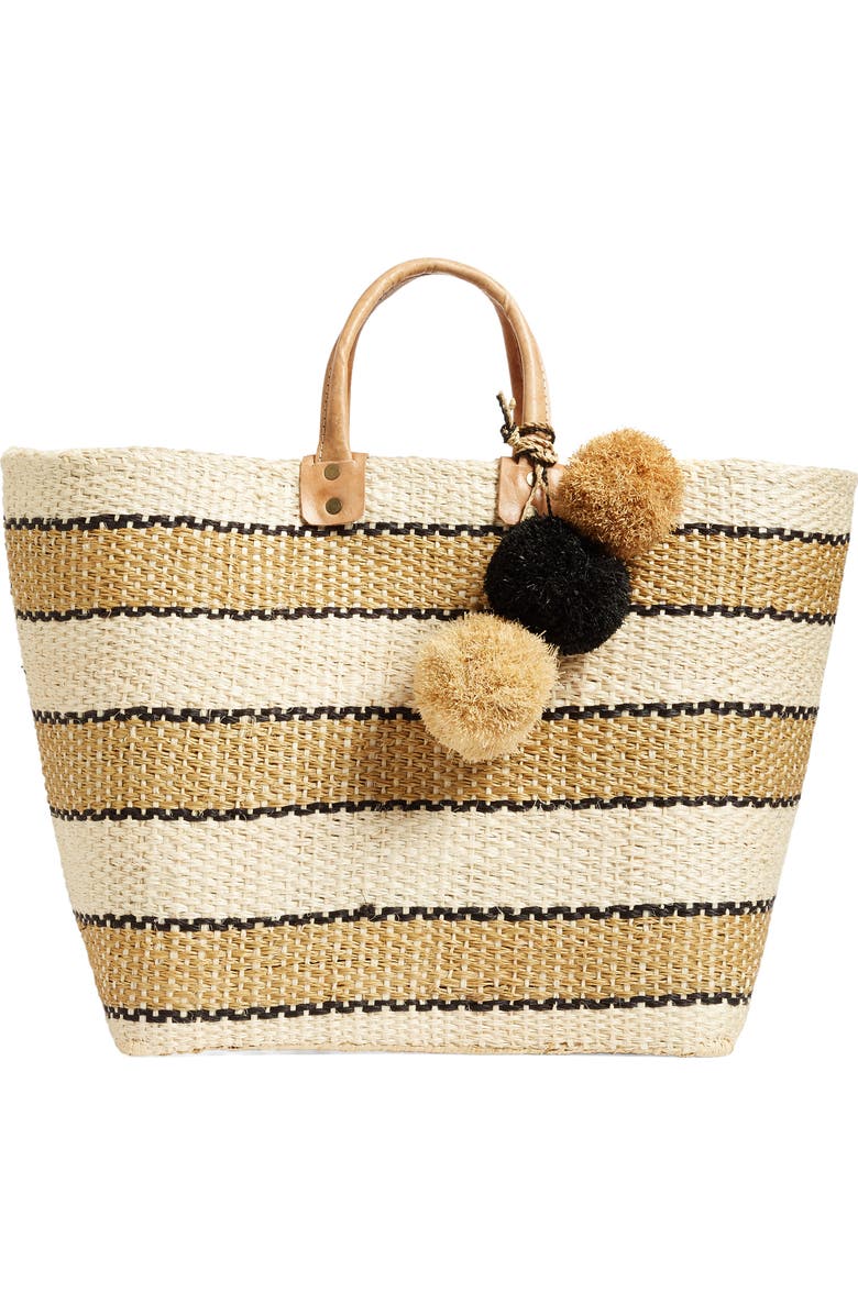 Mar y Sol 'Capri' Woven Tote with Pom Charms, Main, color,
