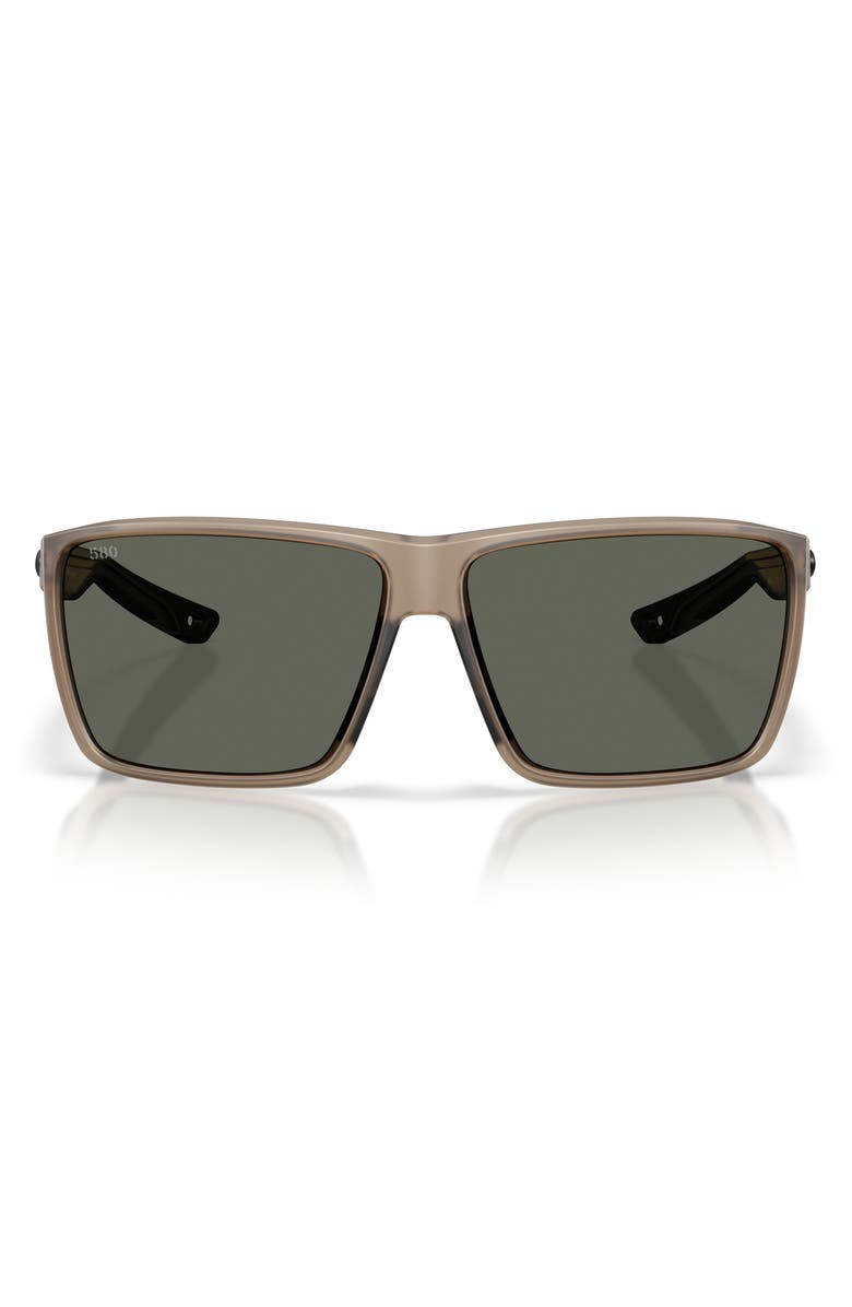 Costa Del Mar Rincon II 64mm Polarized Oversize Rectangular Sunglasses, Main, color, Matte Brown Smoke / Gray 580G